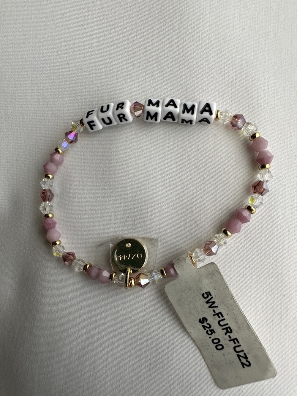 Little Words Project purple and clear "FUR MAMA" Beaded Bracelet size M/L